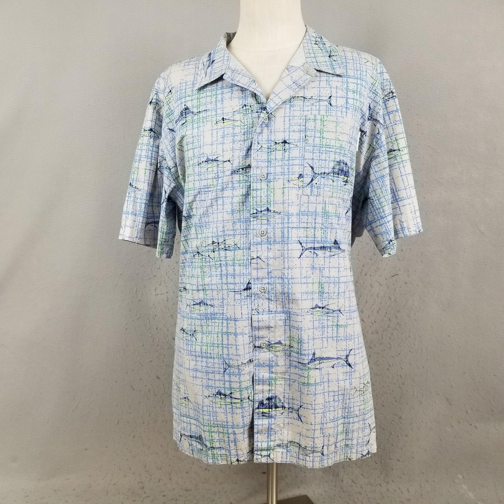 Columbia PFG Shirt Mens XL Blue Fish Print Vented Short Sleeve Fishing